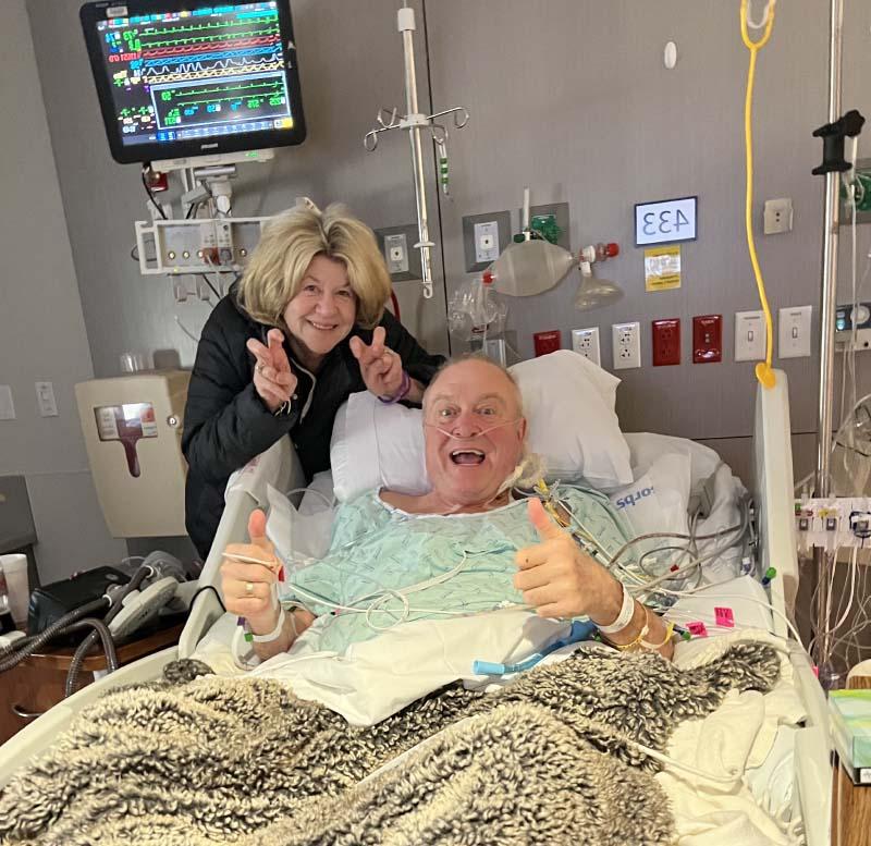 Hal Harbuck with his wife, Ann, recovering in the hospital after his heart transplant earlier this year. (Photo courtesy of Hal Harbuck)